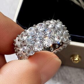 925 Sterling Silver Shiny Full Multi Row Diamond Gemstone Ring Cubic Zirconia Rings CZ Diamond Eternity Engagement Wedding Band Ring For Women