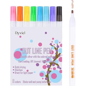 علامات Dyvicl اللامعة - علامات مخططة مزدوجة الخط - علامات معدنية ذات مخطط ذاتي - أقلام مزدوجة الخط للفنون والرسم والكتابة وبطاقات تهنئة عيد الميلاد، DIY، سجل القصاصات، الحرف اليدوية، 8 عبوات in Kuwait
