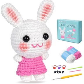 Berggers Crochet Kit for Beginners Adults and Kids,Crochet Amigurumi with Step-by-Step Video Tutorials，Crochet Starter Kit is Friendly with Complete Knitting&Crochet Supplies -Grey Bunny