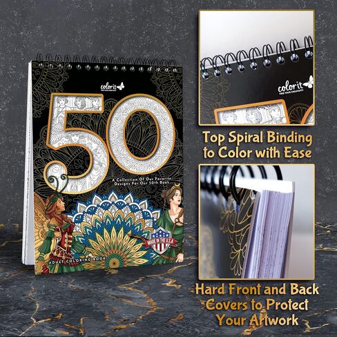 كتاب تلوين للبالغين 50 ملبوس حلزوني، 50 تصميماً أصلياً مع صفحات مثقبة، غلاف كتاب مقوى مسطح، ورق حبر منفوخ | للفنون والحرف اليدوية، كتب تلوين لاسترخاء البالغين in Kuwait