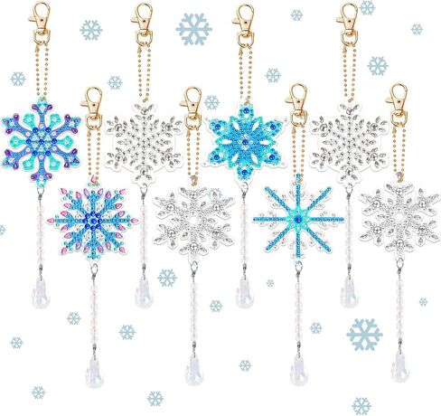 UPINS Winter Christmas Snowflake Diamond Art Painting Kits, 8 Pcs 5D DIY Double Sided Diamond Art Crystal Pendant Wind Chimes Hanging Ornaments for Christmas Tree Home Garden Decor in Saudi Arabia