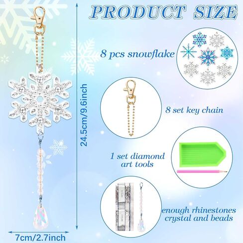 UPINS Winter Christmas Snowflake Diamond Art Painting Kits, 8 Pcs 5D DIY Double Sided Diamond Art Crystal Pendant Wind Chimes Hanging Ornaments for Christmas Tree Home Garden Decor in Saudi Arabia