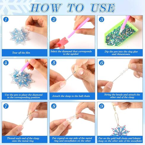 UPINS Winter Christmas Snowflake Diamond Art Painting Kits, 8 Pcs 5D DIY Double Sided Diamond Art Crystal Pendant Wind Chimes Hanging Ornaments for Christmas Tree Home Garden Decor in Saudi Arabia