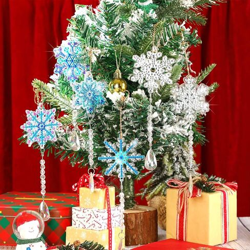 UPINS Winter Christmas Snowflake Diamond Art Painting Kits, 8 Pcs 5D DIY Double Sided Diamond Art Crystal Pendant Wind Chimes Hanging Ornaments for Christmas Tree Home Garden Decor in Saudi Arabia