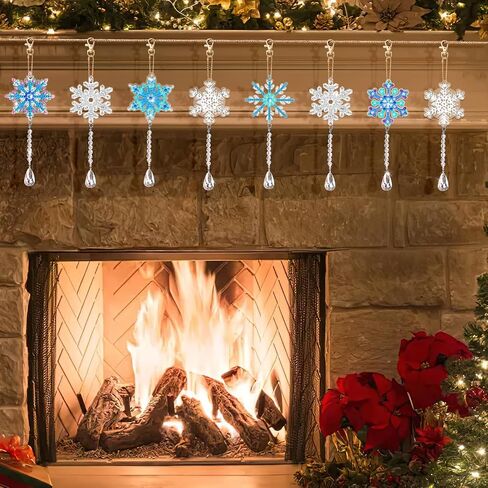UPINS Winter Christmas Snowflake Diamond Art Painting Kits, 8 Pcs 5D DIY Double Sided Diamond Art Crystal Pendant Wind Chimes Hanging Ornaments for Christmas Tree Home Garden Decor in Saudi Arabia