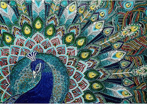 ام اكس جيه اس او ايه مجموعة رسم ماسي على شكل خاص للبالغين، مجموعة رسم ماسي دائري كامل 5D يمكنك تركيبه بنفسك بواسطة الارقام، مجموعات فنية ماسية لتزيين جدار المنزل الطاووس الاخضر 12 × 16 انش in Saudi Arabia