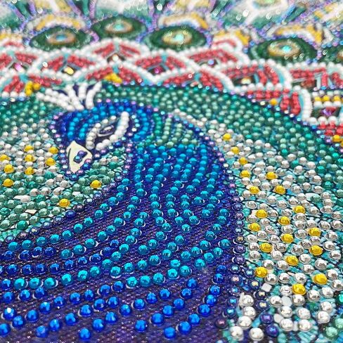 ام اكس جيه اس او ايه مجموعة رسم ماسي على شكل خاص للبالغين، مجموعة رسم ماسي دائري كامل 5D يمكنك تركيبه بنفسك بواسطة الارقام، مجموعات فنية ماسية لتزيين جدار المنزل الطاووس الاخضر 12 × 16 انش in Saudi Arabia
