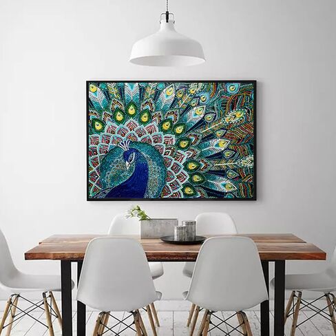 ام اكس جيه اس او ايه مجموعة رسم ماسي على شكل خاص للبالغين، مجموعة رسم ماسي دائري كامل 5D يمكنك تركيبه بنفسك بواسطة الارقام، مجموعات فنية ماسية لتزيين جدار المنزل الطاووس الاخضر 12 × 16 انش in Saudi Arabia