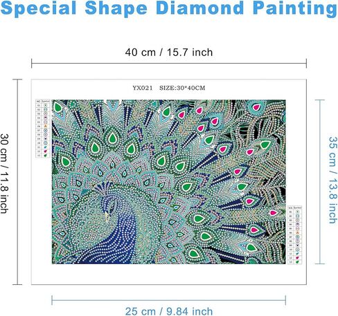 ام اكس جيه اس او ايه مجموعة رسم ماسي على شكل خاص للبالغين، مجموعة رسم ماسي دائري كامل 5D يمكنك تركيبه بنفسك بواسطة الارقام، مجموعات فنية ماسية لتزيين جدار المنزل الطاووس الاخضر 12 × 16 انش in Saudi Arabia