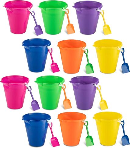 4E's Novelty 9" Large Sand Bucket with Shovel [12 Pack Bulk] Beach Buckets - Beach Toys for Kids & Toddlers, Party Favors Holders in Saudi Arabia