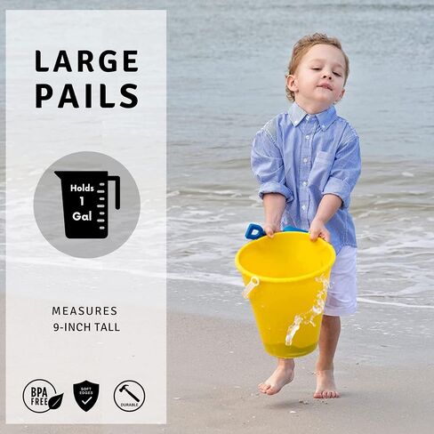 4E's Novelty 9" Large Sand Bucket with Shovel [12 Pack Bulk] Beach Buckets - Beach Toys for Kids & Toddlers, Party Favors Holders in Saudi Arabia