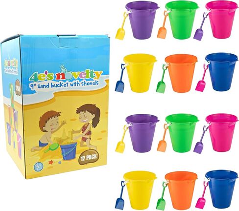 4E's Novelty 9" Large Sand Bucket with Shovel [12 Pack Bulk] Beach Buckets - Beach Toys for Kids & Toddlers, Party Favors Holders in Saudi Arabia