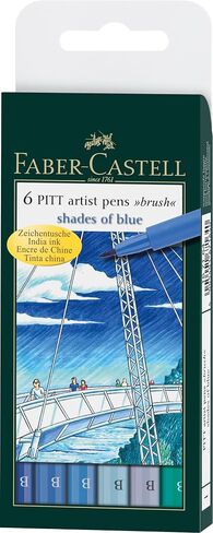 Faber-Castell Pitt Artists Shades of Blue Pen Brush (Wallet of 6) in Kuwait
