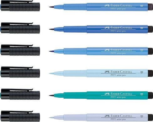 Faber-Castell Pitt Artists Shades of Blue Pen Brush (Wallet of 6) in Kuwait