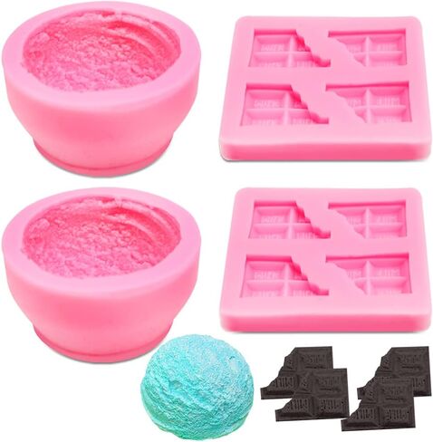 AIFUDA Candle Making Mould, 2 Pcs 3D Ice Cream Ball Shape Molds and 2 Pcs Half Chocolate Shape Soap Molds, for DIY Candle, Soap, Bath Bomb, Beeswax, Cake Decoration in Saudi Arabia