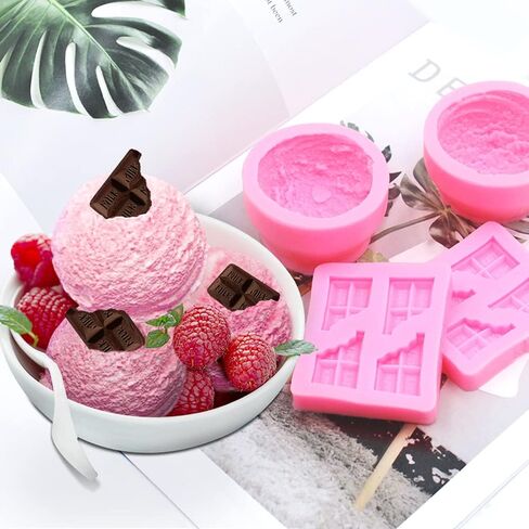 AIFUDA Candle Making Mould, 2 Pcs 3D Ice Cream Ball Shape Molds and 2 Pcs Half Chocolate Shape Soap Molds, for DIY Candle, Soap, Bath Bomb, Beeswax, Cake Decoration in Saudi Arabia