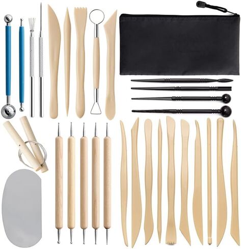ادوات نحت صلصال الفخار من لينفسي، ادوات نحت الخشب والطين الفخار مزدوجة الاطراف لتشكيل النحت والطين والبوليمر والسيراميك مع حقيبة تخزين - 30 قطعة in Kuwait