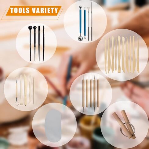 ادوات نحت صلصال الفخار من لينفسي، ادوات نحت الخشب والطين الفخار مزدوجة الاطراف لتشكيل النحت والطين والبوليمر والسيراميك مع حقيبة تخزين - 30 قطعة in Kuwait