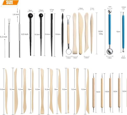 ادوات نحت صلصال الفخار من لينفسي، ادوات نحت الخشب والطين الفخار مزدوجة الاطراف لتشكيل النحت والطين والبوليمر والسيراميك مع حقيبة تخزين - 30 قطعة in Kuwait