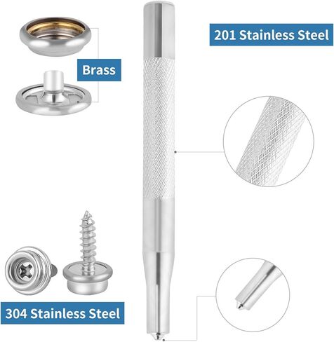 طقم أدوات كبس لولبي ربط 150 قطعة - أزرار من الفولاذ المقاوم للصدأ على قماش البحرية طقم فضي مع 2 قطعة أداة إعداد Erikord in Kuwait