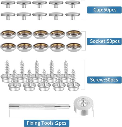 طقم أدوات كبس لولبي ربط 150 قطعة - أزرار من الفولاذ المقاوم للصدأ على قماش البحرية طقم فضي مع 2 قطعة أداة إعداد Erikord in Kuwait
