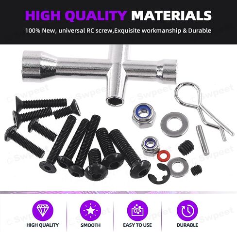 Swpeet 502Pcs Universal RC Screw Kit Screws Assortment Set, Hardware Fasteners Compatible with 1/8 1/10 1/12 1/16 Scale RC Cars, Includes M3&M4 Screws(Flat, Round Head, Hex Drive), Flat Washers, Pins in Saudi Arabia