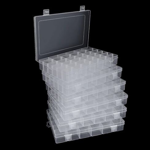 APACALI 6 Pack 14 Grids Plastic Organizer Box with Dividers, Clear Tackle Box Organizers and Craft Storage, 14 Compartment Organizer Boxs Fishing Organizer Box for Art DIY Beads Organizer in Kuwait