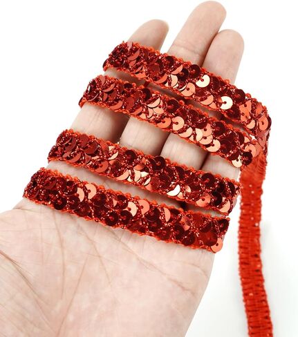 Qililandiy 14 ياردة الترتر الدانتيل تقليم Gimp جديلة شريط الدانتيل بريق الترتر تقليم للحرف الزينة اكسسوارات زي (أحمر) in Kuwait