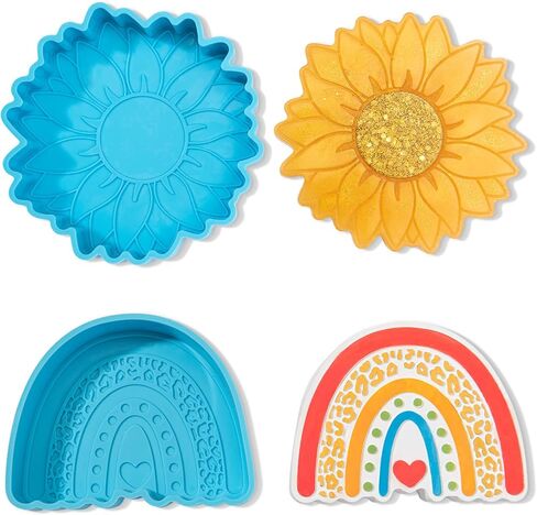 قطعتان من قوالب فريشي، قوالب سيليكون عباد الشمس للخبز الطازج الآمن في الفرن، خرز عطري للسيارة، قوالب سيليكون لصنع صابون قوس قزح، قوالب شموع، مجموعة ديكور من راتنجات الإيبوكسي DIY in Kuwait