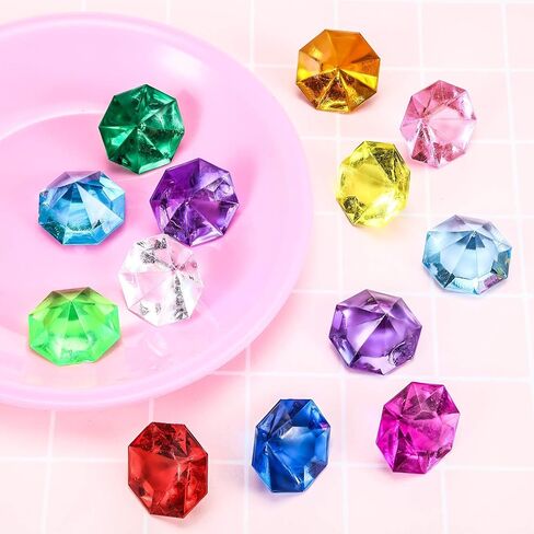 Hicarer Acrylic Diamond Gems Toy Pirate Plastic Gems Bulk Large Fake Gemstones Colored 25 Carat Treasure Chest Hunt Party Favors Table Decorations for Kids Boys Girls in Kuwait