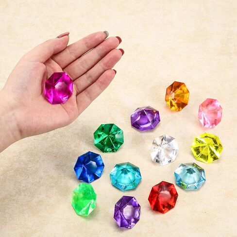 Hicarer Acrylic Diamond Gems Toy Pirate Plastic Gems Bulk Large Fake Gemstones Colored 25 Carat Treasure Chest Hunt Party Favors Table Decorations for Kids Boys Girls in Kuwait