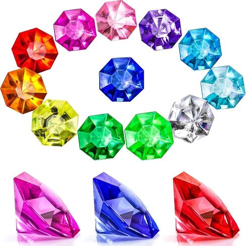 Hicarer Acrylic Diamond Gems Toy Pirate Plastic Gems Bulk Large Fake Gemstones Colored 25 Carat Treasure Chest Hunt Party Favors Table Decorations for Kids Boys Girls in Kuwait