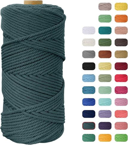 Macrame Cord 4mm, JeogYong 4mm Macrame Cord 109 Yards Natural Cotton Yarn Macrame Rope 4 Strand Twisted Craft Cord Cotton Rope for Wall Hanging Plant Hanger Craft Making in Kuwait