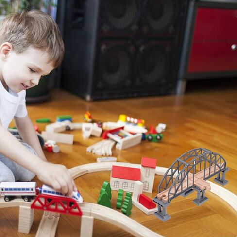 Toyvian Wooden Train Tracks Suspension Bridge Toy Wood Cross Railway Toys Train Scene Layout Props Toy Train Accessory for Kids Toddlers (Grey) Wooden Train Accessories in Kuwait