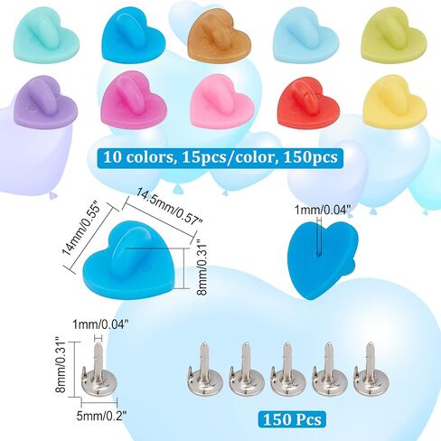 CHGCRAFT 150Pcs 10Colors Plastic Heart Lapel Pin Backs Butterfly Clutch Pin Backings with 150Pcs Brass Tie Tacks Lapel Pin Brooch Findings Rubber Pin for Lapel Pins Jewelry Making and DIY Craft in Saudi Arabia
