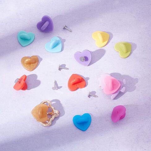 CHGCRAFT 150Pcs 10Colors Plastic Heart Lapel Pin Backs Butterfly Clutch Pin Backings with 150Pcs Brass Tie Tacks Lapel Pin Brooch Findings Rubber Pin for Lapel Pins Jewelry Making and DIY Craft in Saudi Arabia