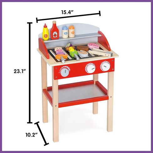 مجموعة لعب SPARK & WOW Grill - لعبة طبخ خشبية للأطفال - 18 نوعًا من الأطعمة والأواني المختلفة - تلهم اللعب التظاهري والخيال بالشواء in Kuwait