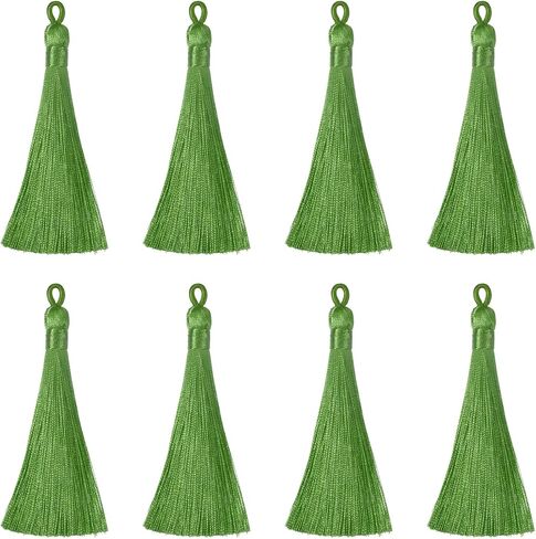 شرابات HARFINGTON المرجعية - 8 قطع 3.66 بوصة شرابة صغيرة ناعمة حريرية مع حلقات لتخرج سلسلة مفاتيح مصنوعة يدويًا من إكسسوارات الحرف اليدوية، أحمر نبيذي in Kuwait