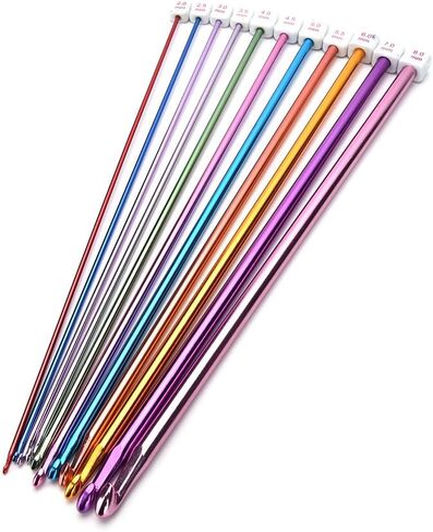 بايترا 11 قطعة من خطافات الكروشيه التونسية الافغانية مجموعة ابر الحياكة من الالومنيوم، متعددة الالوان، 2 ملم الى 8 ملم in Kuwait