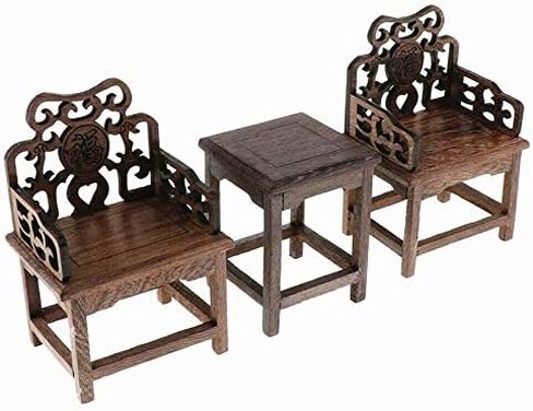EatingBiting 1:6 Dollhouse Miniature Handcraft Furniture Retro Wood Square Table Armchairs 3 Pieces Dollhouse Furniture Miniatures - 1:6 Scale 3pcs Rosewood Table and Chairs Set,Toys Action Figures in Saudi Arabia