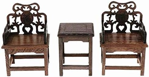 EatingBiting 1:6 Dollhouse Miniature Handcraft Furniture Retro Wood Square Table Armchairs 3 Pieces Dollhouse Furniture Miniatures - 1:6 Scale 3pcs Rosewood Table and Chairs Set,Toys Action Figures in Saudi Arabia