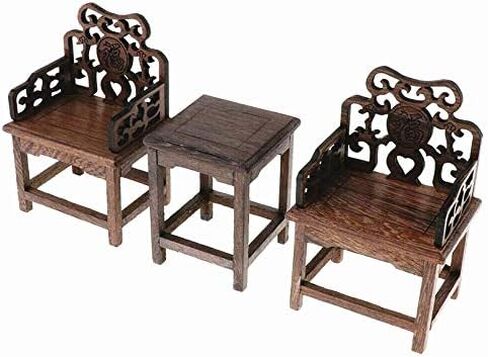 EatingBiting 1:6 Dollhouse Miniature Handcraft Furniture Retro Wood Square Table Armchairs 3 Pieces Dollhouse Furniture Miniatures - 1:6 Scale 3pcs Rosewood Table and Chairs Set,Toys Action Figures in Saudi Arabia