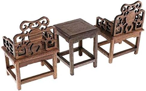 EatingBiting 1:6 Dollhouse Miniature Handcraft Furniture Retro Wood Square Table Armchairs 3 Pieces Dollhouse Furniture Miniatures - 1:6 Scale 3pcs Rosewood Table and Chairs Set,Toys Action Figures in Saudi Arabia