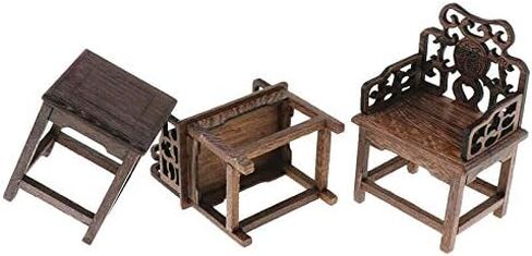 EatingBiting 1:6 Dollhouse Miniature Handcraft Furniture Retro Wood Square Table Armchairs 3 Pieces Dollhouse Furniture Miniatures - 1:6 Scale 3pcs Rosewood Table and Chairs Set,Toys Action Figures in Saudi Arabia