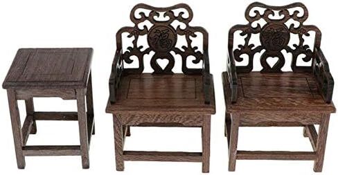 EatingBiting 1:6 Dollhouse Miniature Handcraft Furniture Retro Wood Square Table Armchairs 3 Pieces Dollhouse Furniture Miniatures - 1:6 Scale 3pcs Rosewood Table and Chairs Set,Toys Action Figures in Saudi Arabia