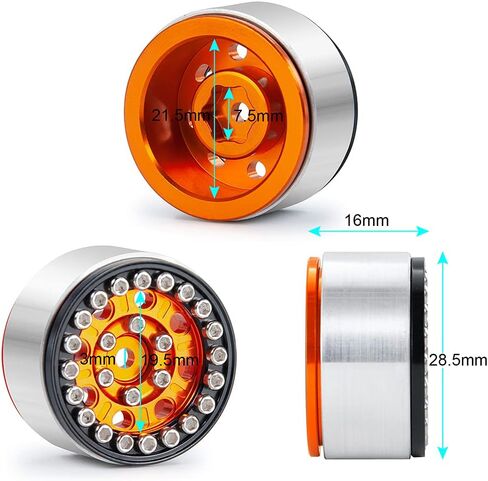 4pcs Alloy 1/24 RC Beadlock Wheel Rims for 1:24 Axial SCX24 AXI90081 AXI00001 AXI00002 RC Crawler Car (Orange) in Saudi Arabia