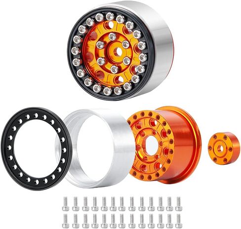 4pcs Alloy 1/24 RC Beadlock Wheel Rims for 1:24 Axial SCX24 AXI90081 AXI00001 AXI00002 RC Crawler Car (Orange) in Saudi Arabia
