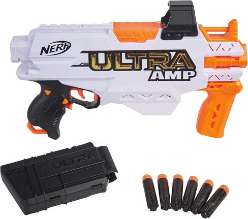 NERF Ultra Amp Motorized Blaster, 6-Dart Clip, 6 Ultra Darts, Compatible Only Ultra Darts in Saudi Arabia