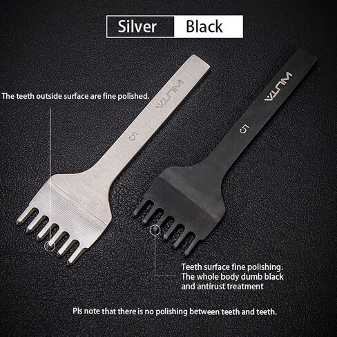 WUTA Leather Hole Punch Tool Pricking Iron Hole Punche 4mm 1/2/4/6 Prong Tooth Lacing Diamond Stitching Chisel Set for DIY Leather Craft Kits (Black) in Saudi Arabia