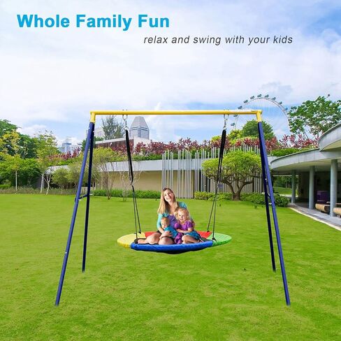 Saucer Swing Frame Stand Alone Heavy Duty for Kids Outdoor(BL/YE) in Saudi Arabia